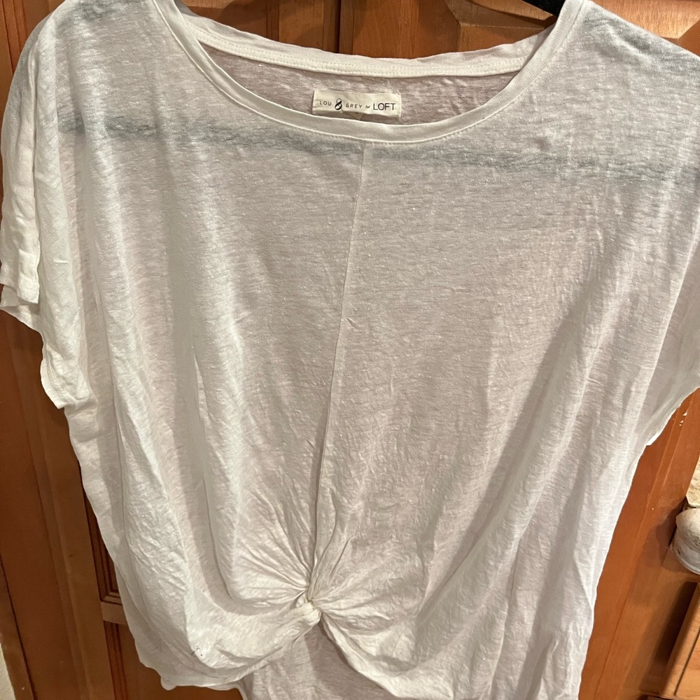 LOFT Women's White Short Sleeve Knot Top